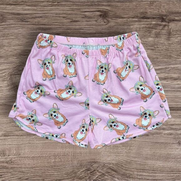 Pink Corgi Pajama Set with Cartoon Design and Daisies 3 Piece Set Size 8 - 9 Y - Picture 5 of 12